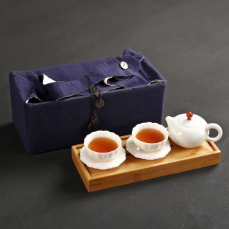 Passes on technique the dehua up with pure white suet jade high white porcelain ceramic teapot travel kung fu tea cup gift box
