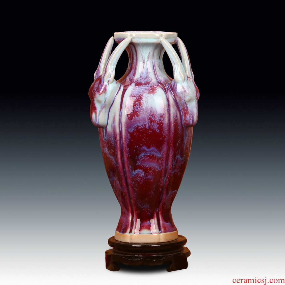 Jingdezhen ceramic vase archaize of jun porcelain up modern Chinese style decoration crafts are three Yang kaitai vase