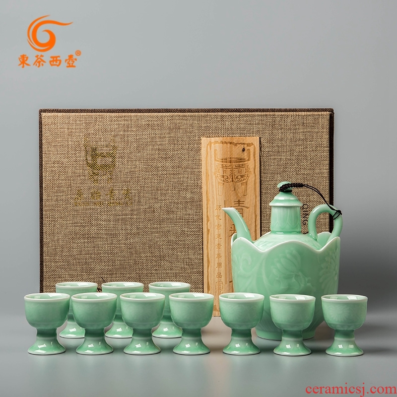 East west tea pot of warm hip celadon ceramic wine gift liquor name plum green temperature wine pot wine gift box set