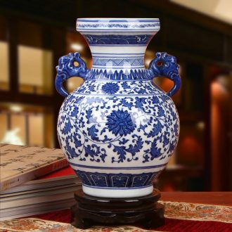 Chinese style is classic blue and white porcelain of jingdezhen ceramics ears branch lotus bottles of I household handicraft furnishing articles