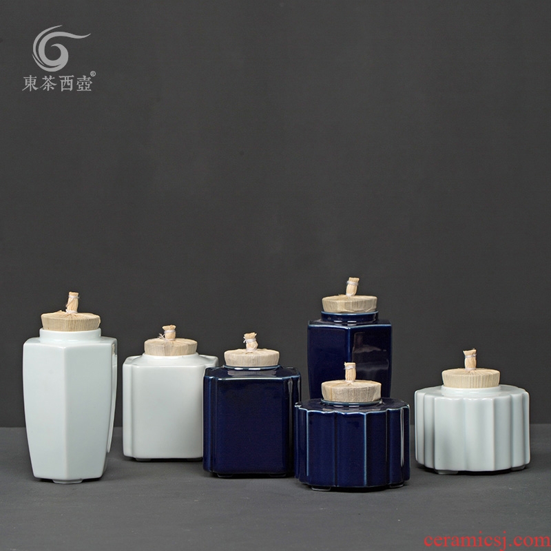East west tea pot of mini caddy fixings trumpet celadon travel carry portable ceramic seal puer tea storage tanks