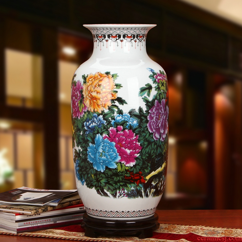 Jingdezhen ceramics powder enamel peony riches and honour idea gourd of large vases, modern Chinese style household crafts