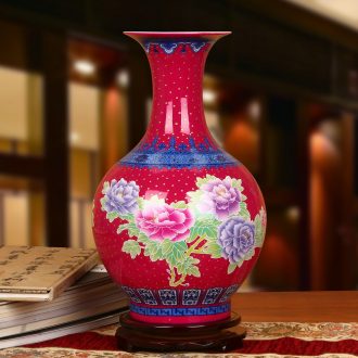 Jingdezhen ceramics high - grade enamel rosy peony vases, modern Chinese contracted household adornment furnishing articles