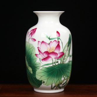 Modern Chinese rural jingdezhen ceramics powder enamel lotus flower vase household adornment handicraft furnishing articles sitting room