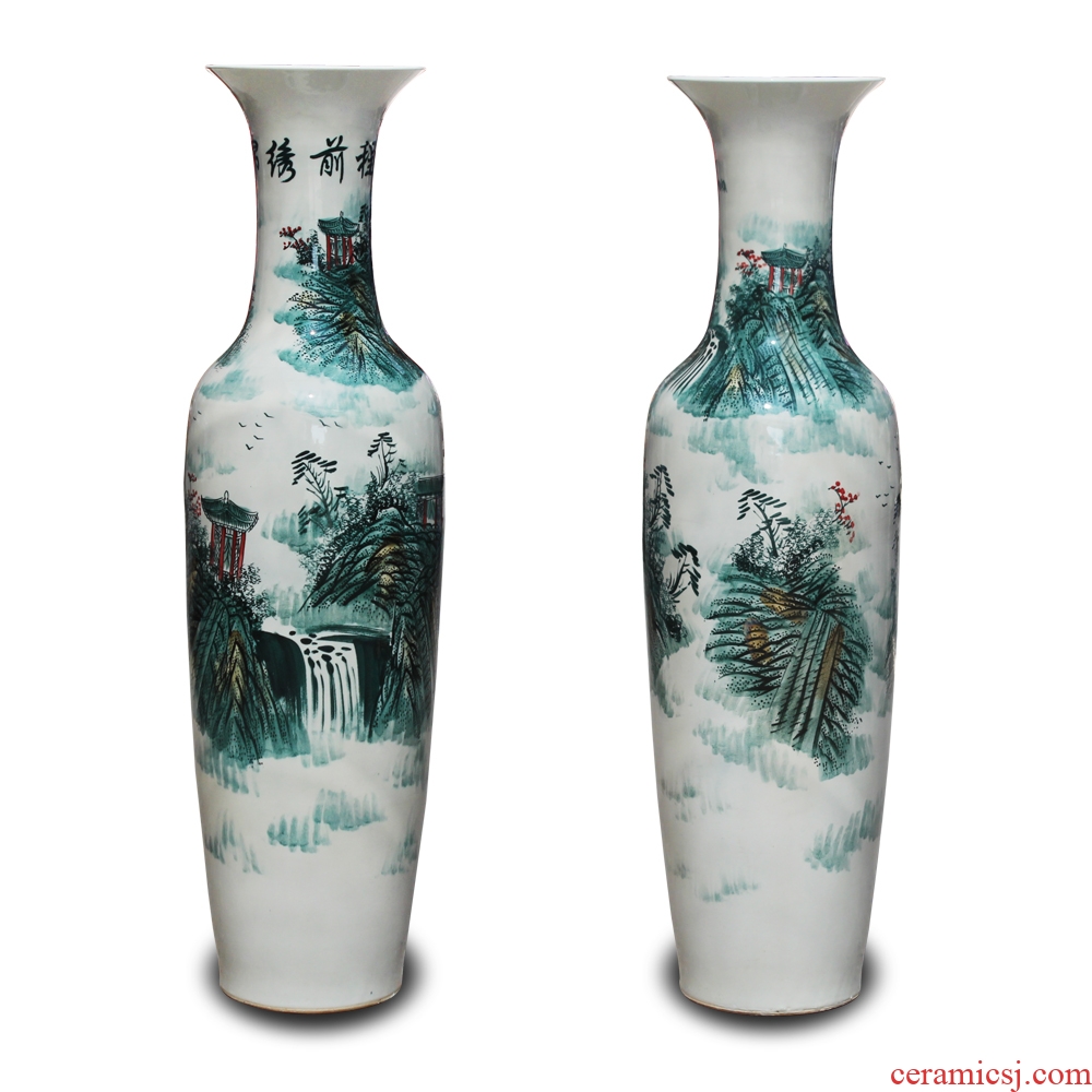 Jingdezhen ceramics hand draw freehand brushwork color ink landscape of large vases, hotel lobby decoration decoration furnishing articles