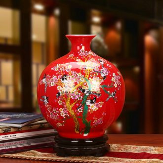 The upscale crystal glaze China jingdezhen ceramics beaming pomegranate red ball vase Chinese style household furnishing articles