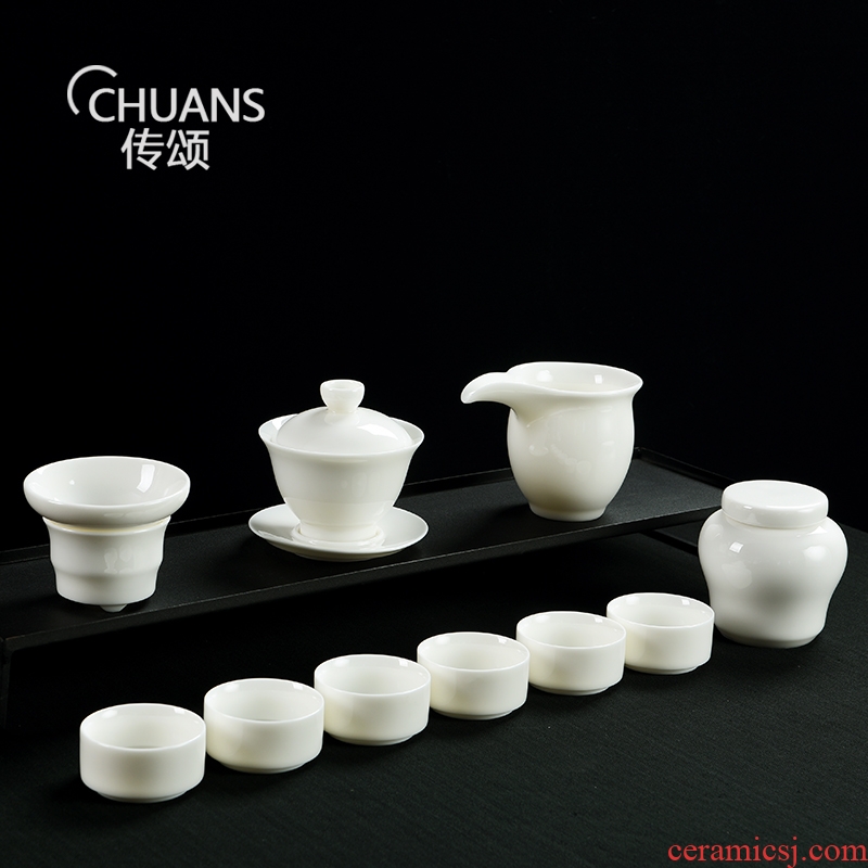Famed white porcelain kung fu tea sets tea tea ware ceramic lid bowl of a complete set of household contracted office