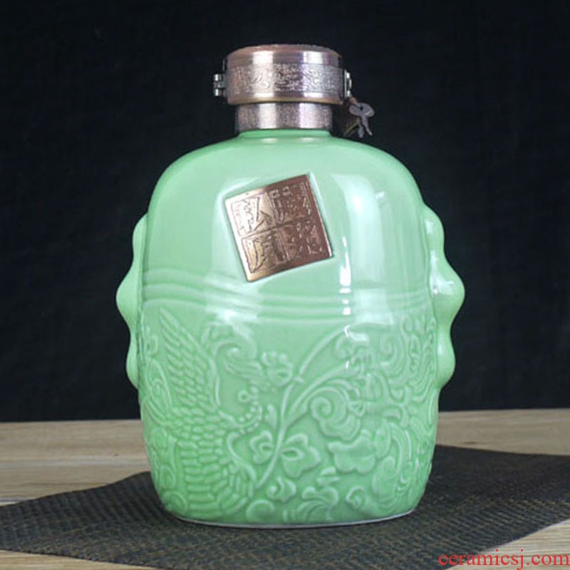 Xin MAO jingdezhen ceramic bottle sealed jar 5 jins of blue glaze storage bottle wine bottle wine bottle is empty