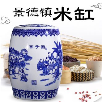 30 jins of jingdezhen ceramic barrel ricer box 20 jins of 50 kg of the packed with cover seal cylinder who barrel storage tank tea