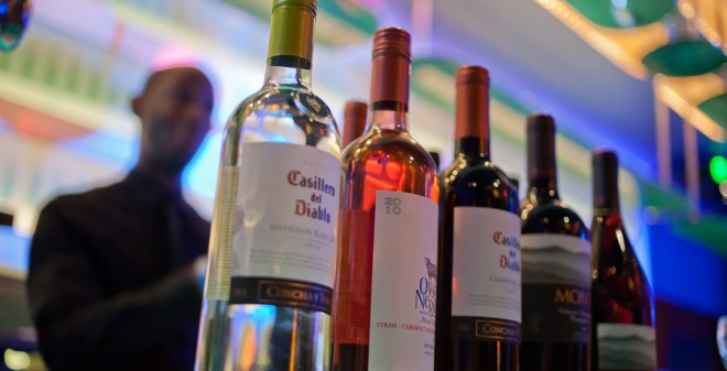 Bottles of Chilean wines line the bar.
