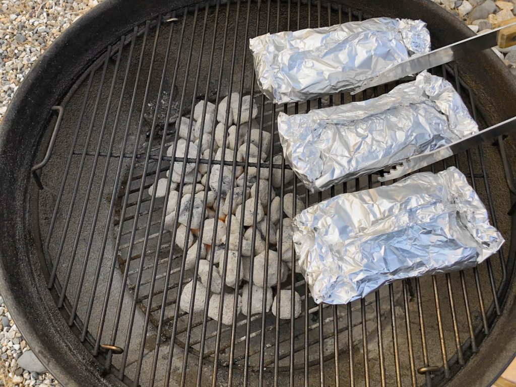 grilled salmon packets on grill