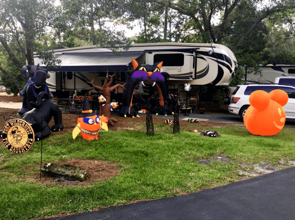 Campsite decorating contests are a popular October camping activity. 