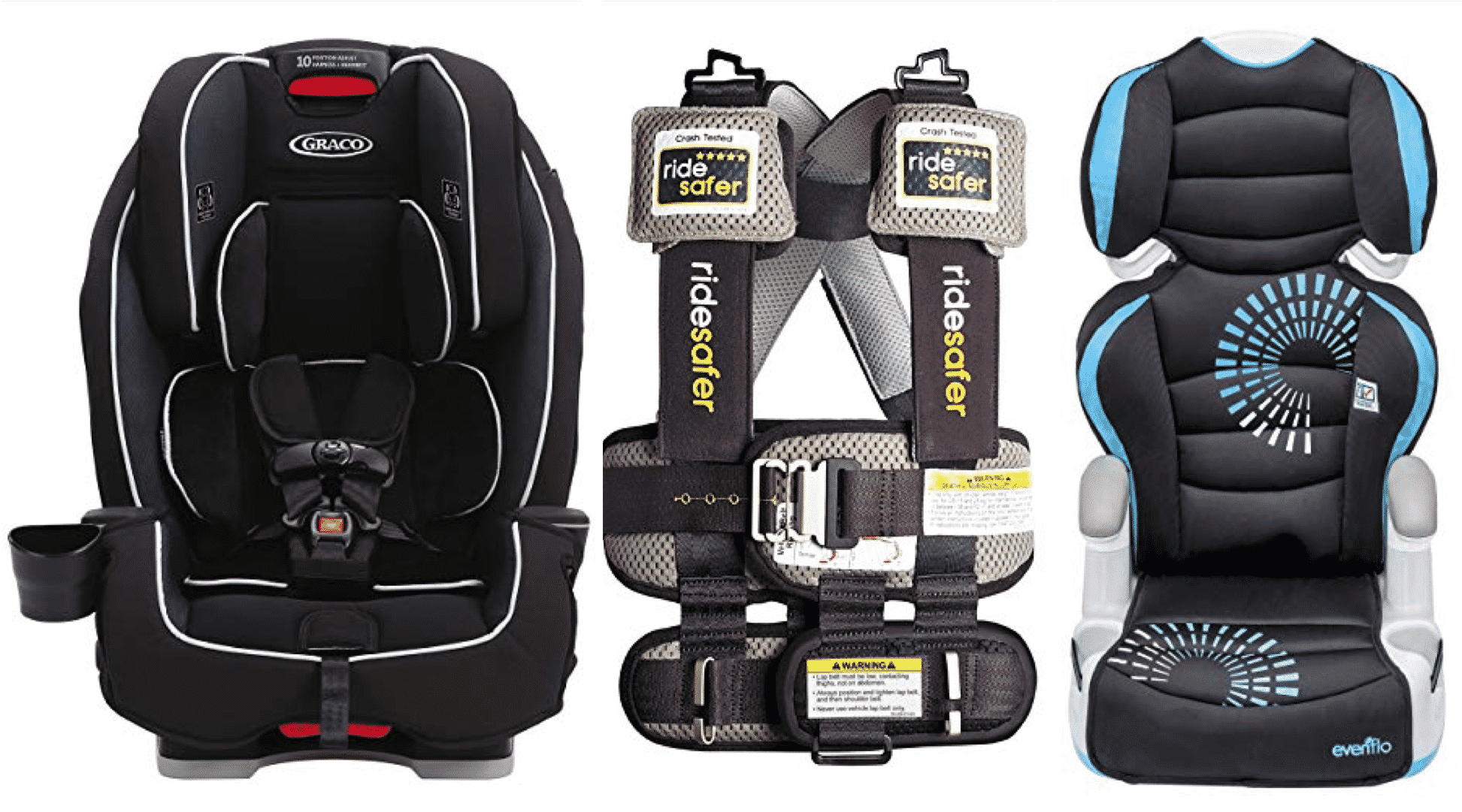 Front-Facing car seat, travel vest, and booster options for RV trips