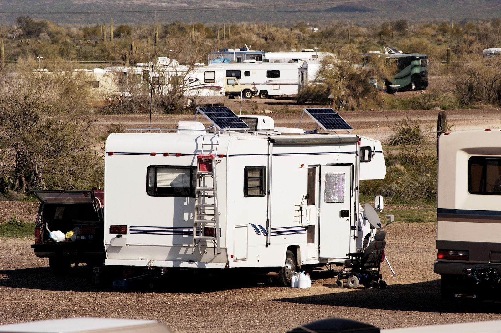 Camping without campground utilities in the Arizona desert.