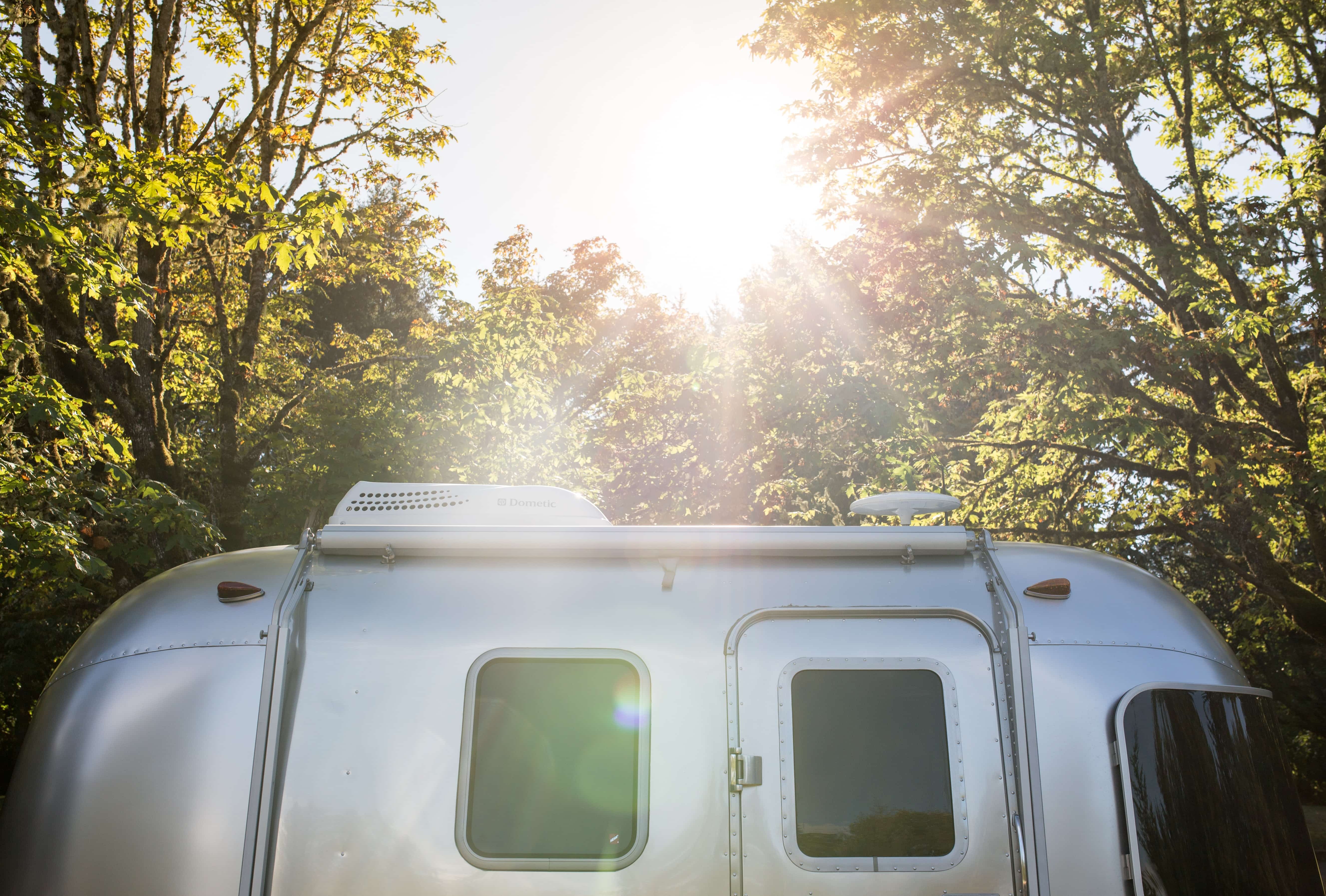 small airstream in the sunlight