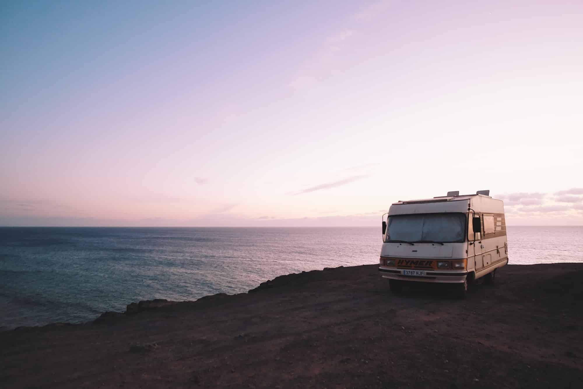RV parked by the ocean