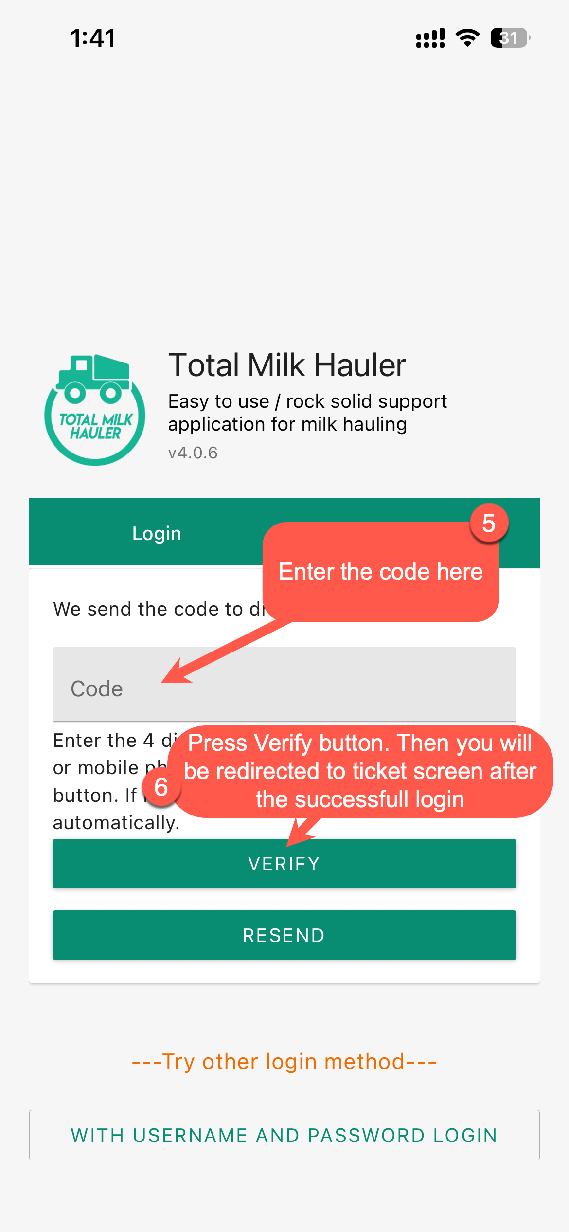 Enter verification code and click Login