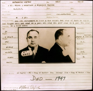 Fotografía cedida sin fecha de la ficha carcelaria del gánster Al Capone en la Penitenciaría de Filadelfia (EE.UU.). Agencia EFE.