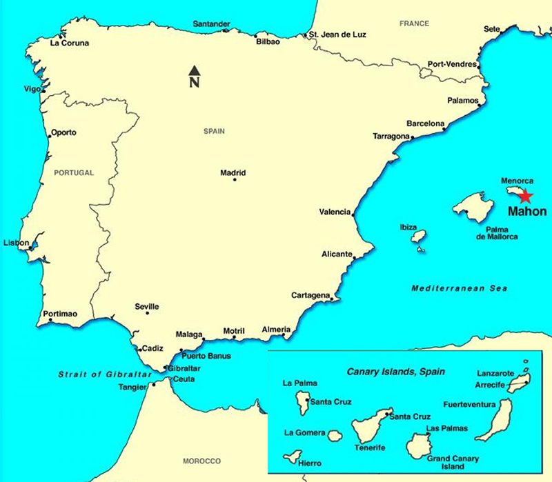 Mapa de ferries na Espanha