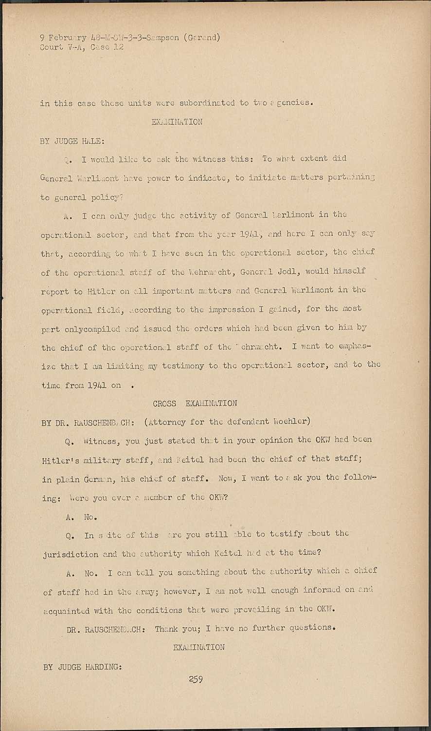 Nuremberg - Transcript Viewer - Transcript for NMT 12: High Command Case