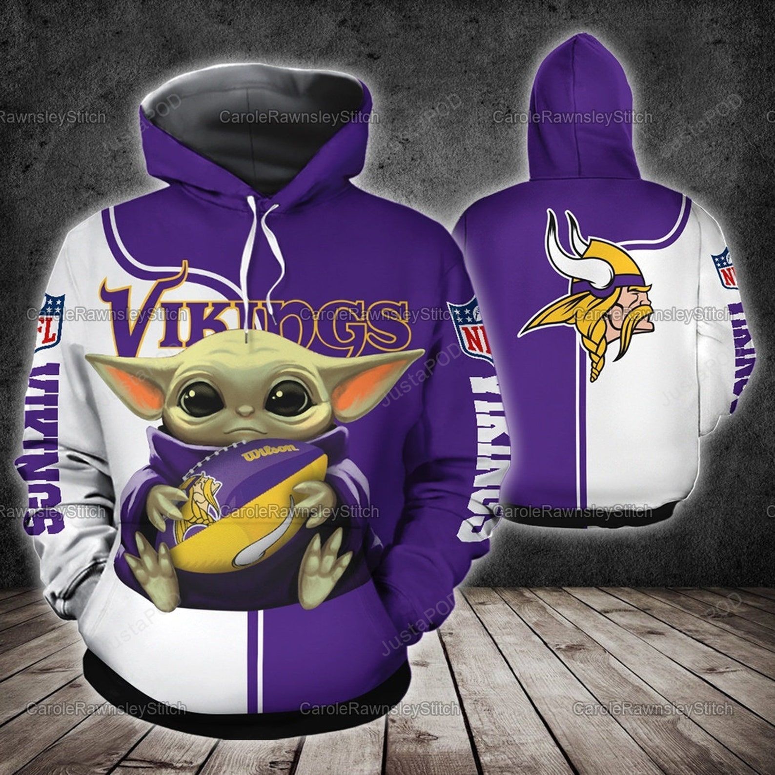 Baby Yoda Hug Minnesota Vikings 3d All Over Print Hoodie Zip-up Hoodie