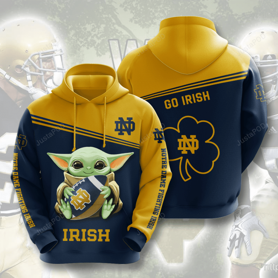 Baby Yoda Notre Dame Fighting Irish 3d All Over Print Hoodie Zip-up Hoodie