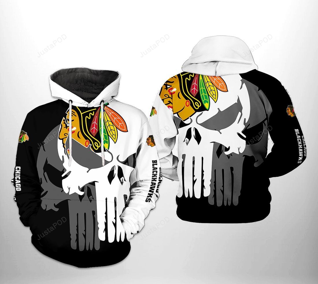 Chicago Blackhawks Nhl Team Skull 3d All Over Print Hoodie Zip-up Hoodie