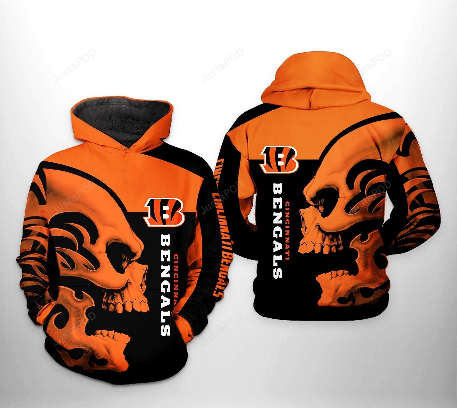 Cincinnati Bengals Nfl Skull 3d All Over Print Hoodie Zip-up Hoodie