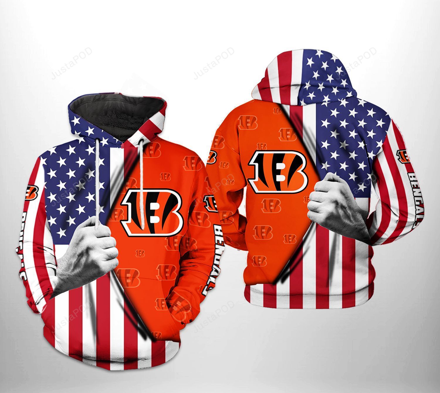 Cincinnati Bengals Nfl Us Flag Team 3d All Over Print Hoodie Zip-up Hoodie