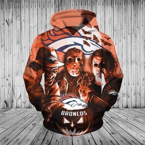 Denver Broncos Horror Night Halloween Zippered Hoodies Sweatshirt