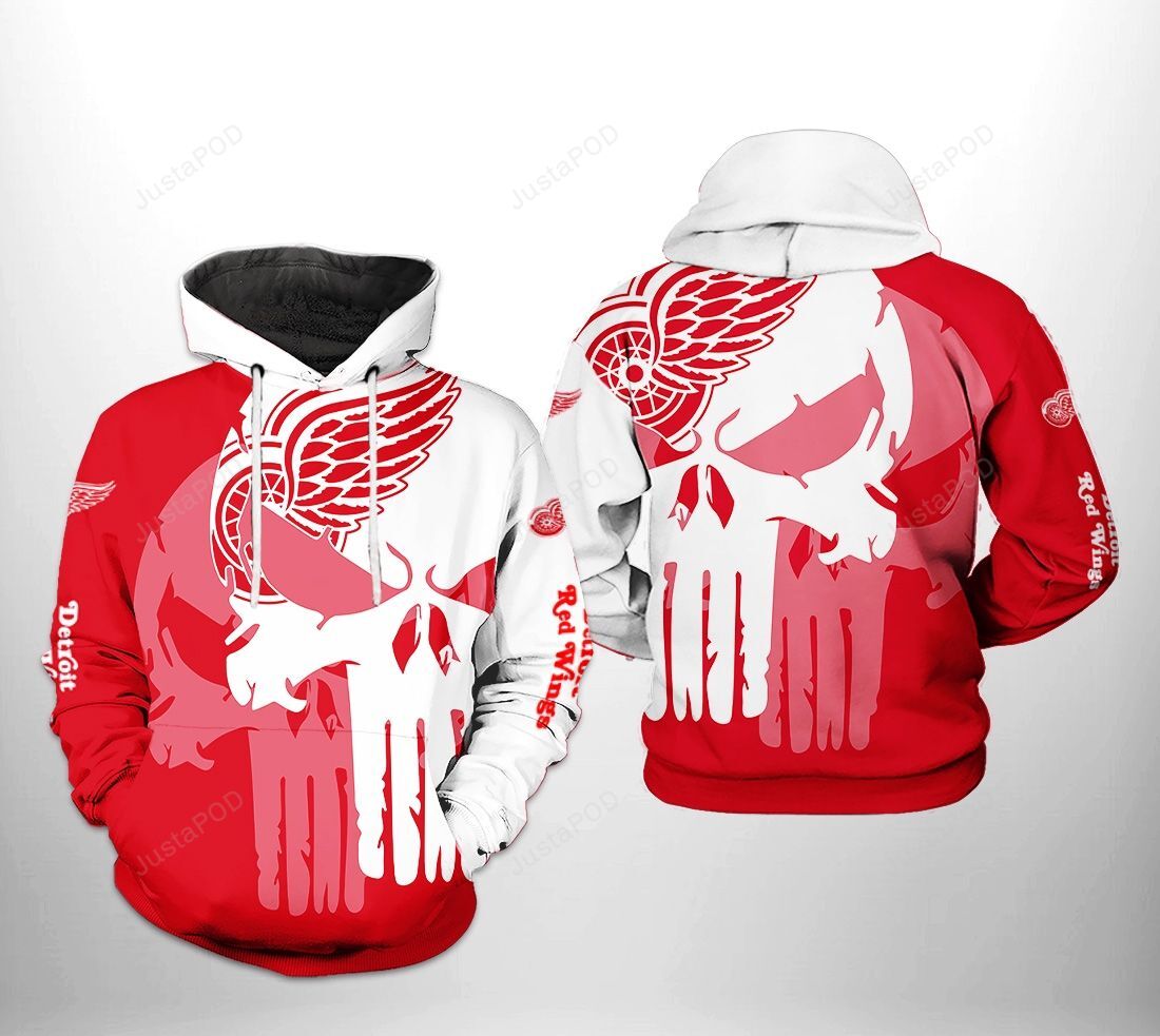 Detroit Red Wings Team Skull 3d All Over Print Hoodie Zip-up Hoodie