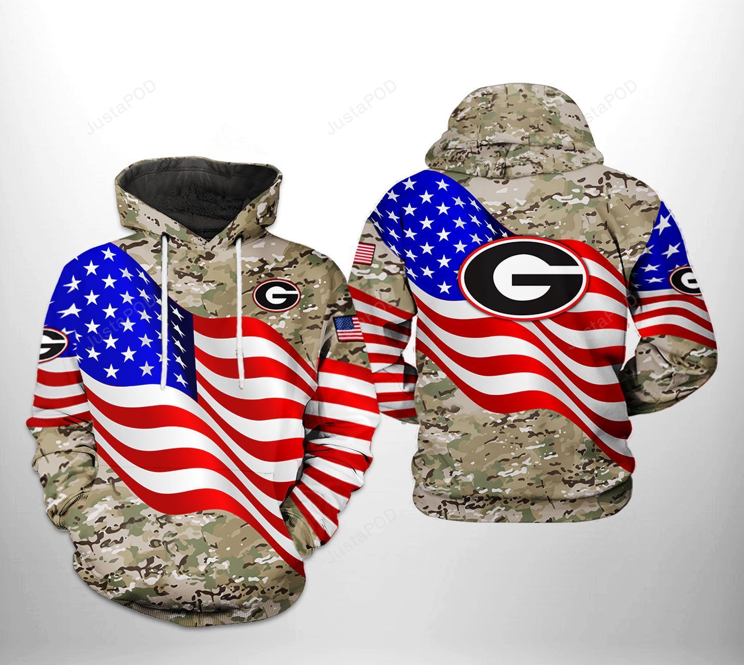 Georgia Bulldogs Ncaa Us Flag Camo Veteran 3d All Over Print Hoodie Zip-up Hoodie