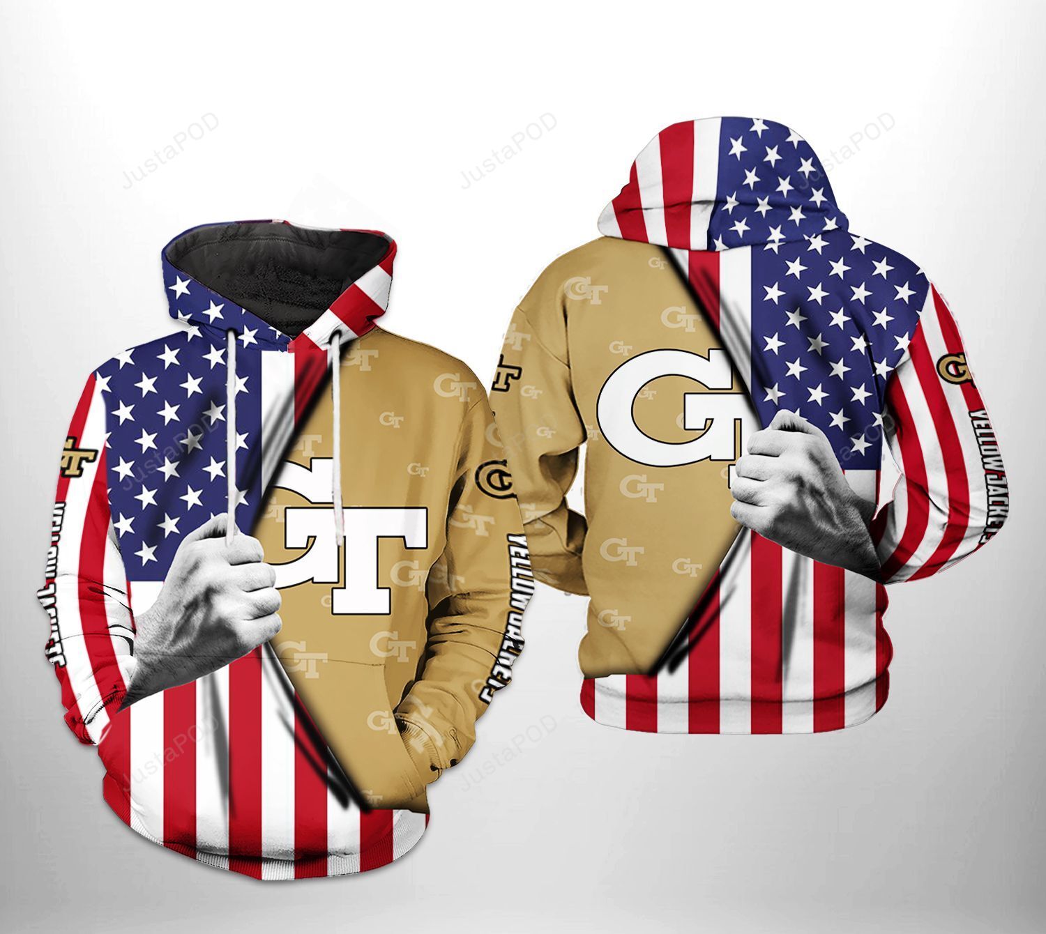 Georgia Tech Yellow Jackets Ncaa Us Flag 3d All Over Print Hoodie Zip-up Hoodie