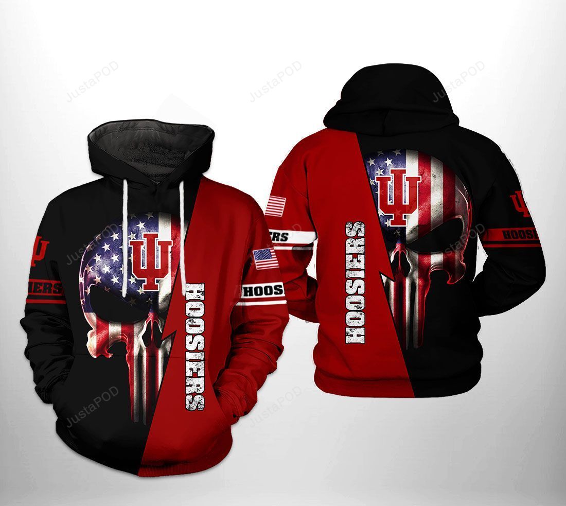 Indiana Hoosiers Ncaa Us Flag Skull 3d All Over Print Hoodie Zip-up Hoodie