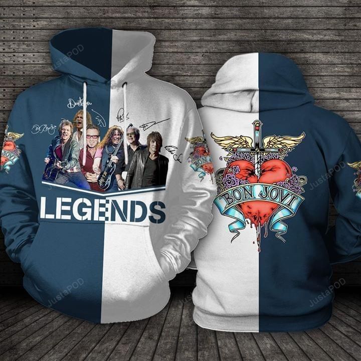 Legends Bon Jovi Band Signatures 3d Full Over Print Hoodie