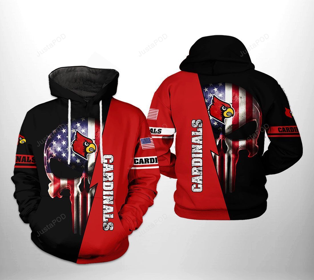 Louisville Cardinals Ncaa Us Flag Skull 3d All Over Print Hoodie Zip-up Hoodie