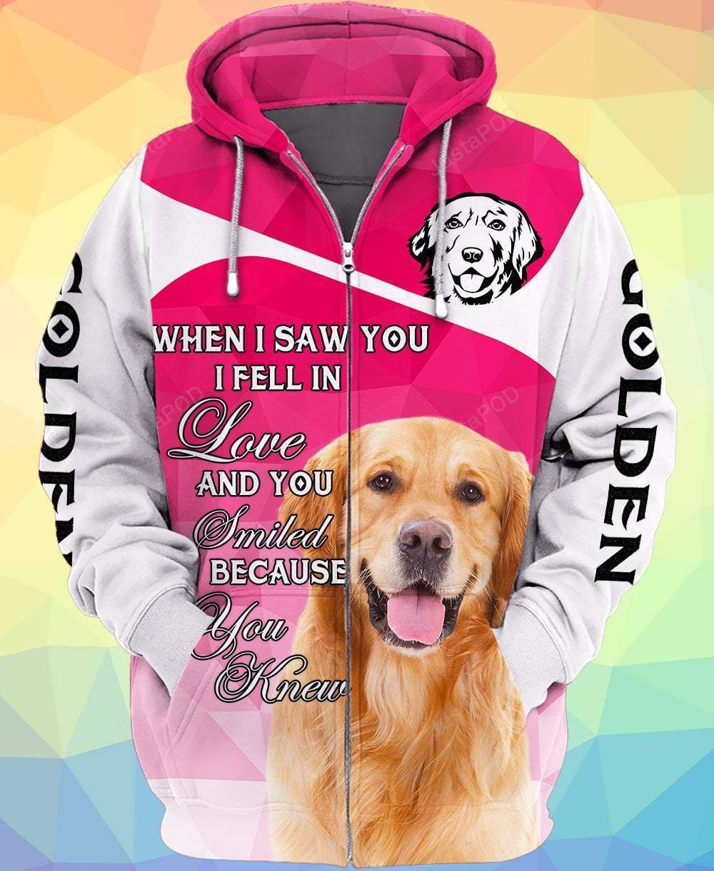 Love Golden Retriever Dog Pink 3d All Over Print Hoodie