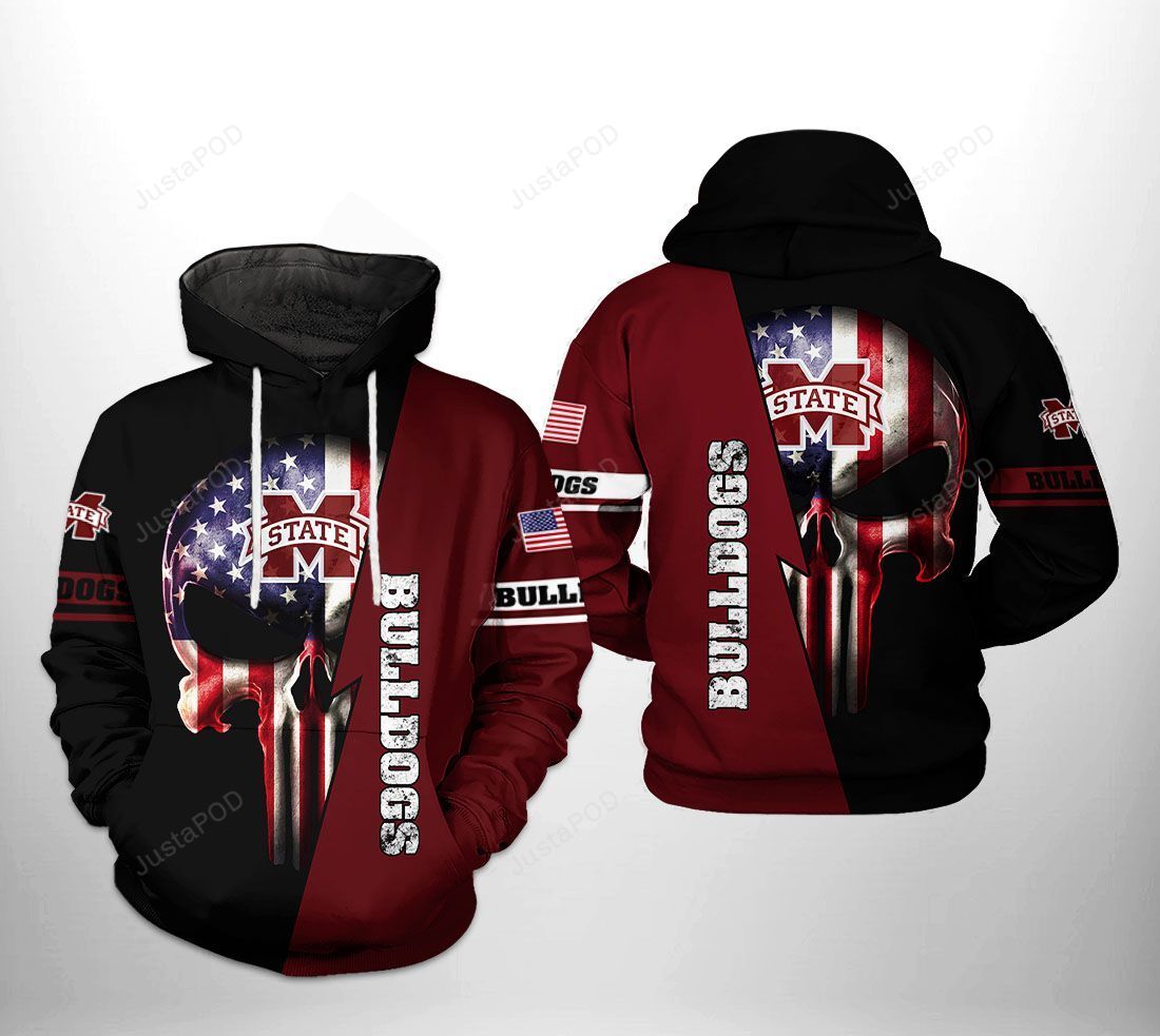 Mississippi State Bulldogs Ncaa Us Flag Skull 3d All Over Print Hoodie Zip-up Hoodie