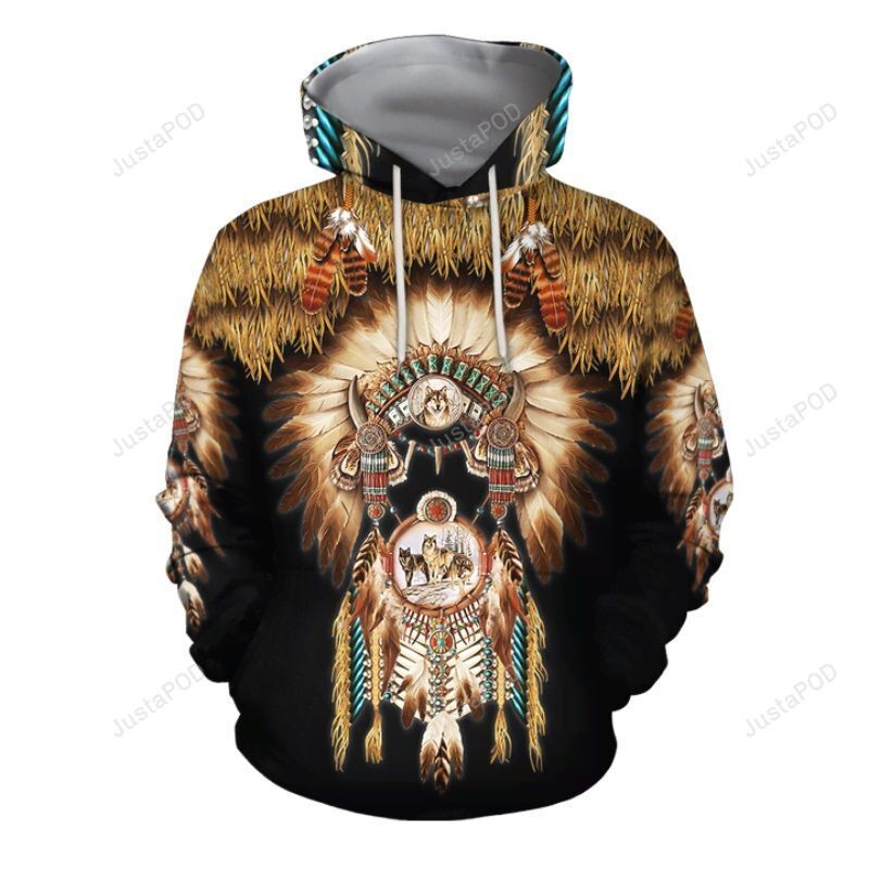 Native Indian Wolf 3d All Print Hoodie Zip- Up Hoodie