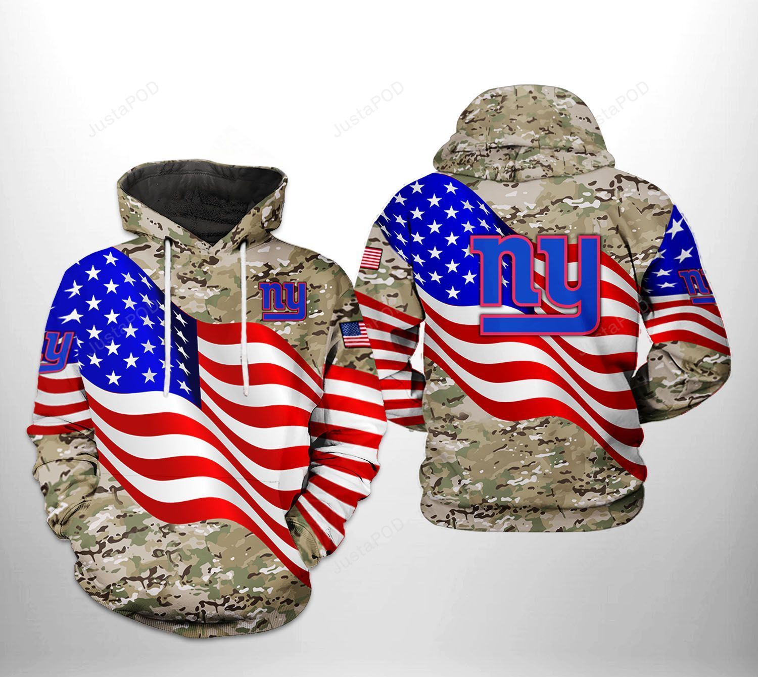 New York Giants Nfl Us Flag Camo Veteran Team 3d All Over Print Hoodie Zip-up Hoodie