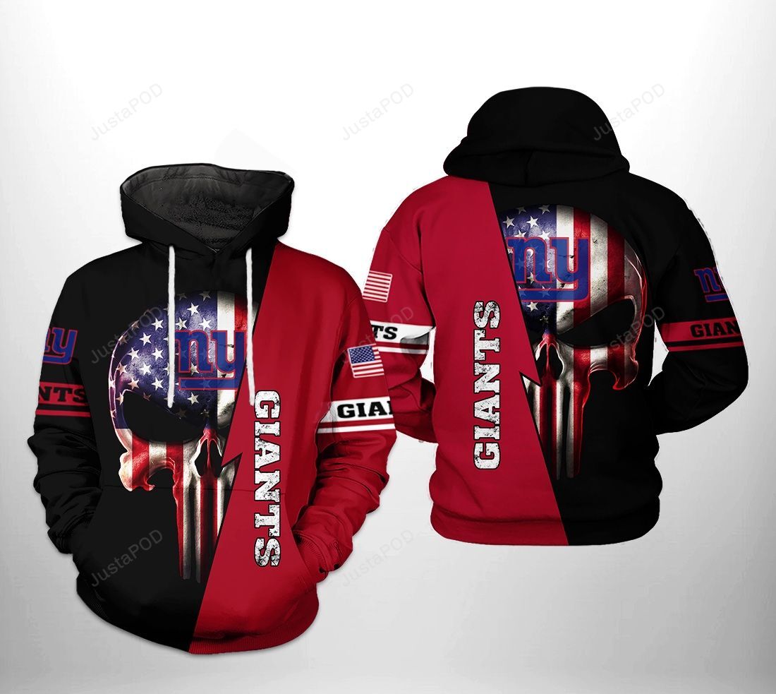 New York Giants Nfl Us Flag Skull Team 3d All Over Print Hoodie Zip-up Hoodie