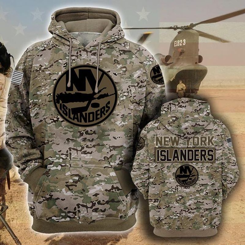 New York Islanders Camouflage Veteran 3d Cotton T-shirt Hoodie