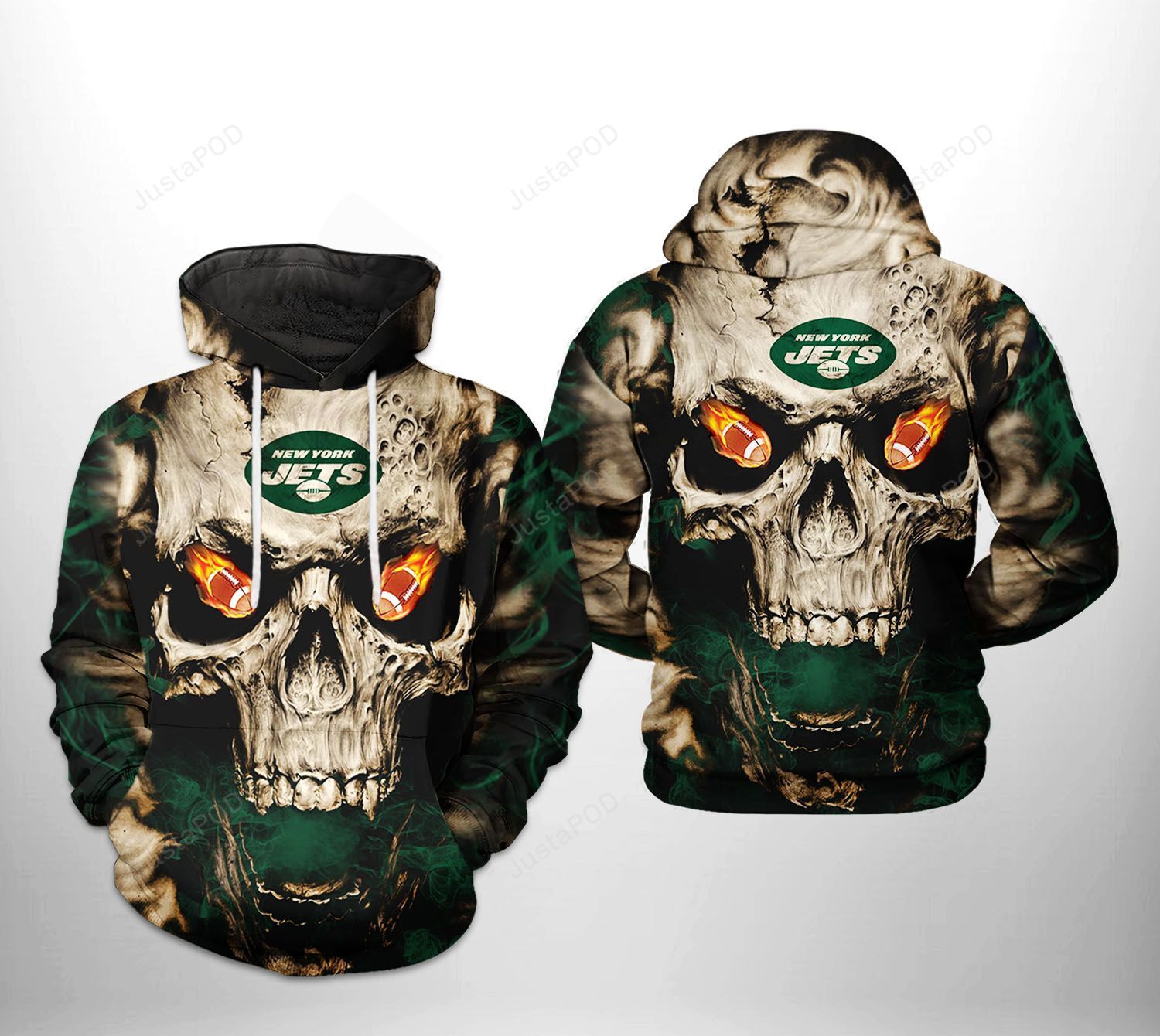 New York Jets Nfl Skull Team 3d All Over Print Hoodie Zip-up Hoodie