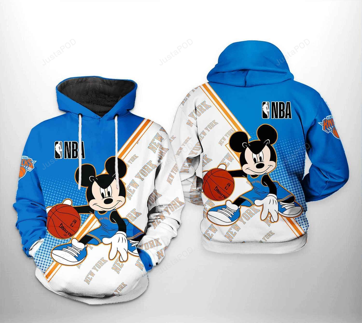 New York Knicks Nba Mickey 3d All Over Print Hoodie Zip-up Hoodie