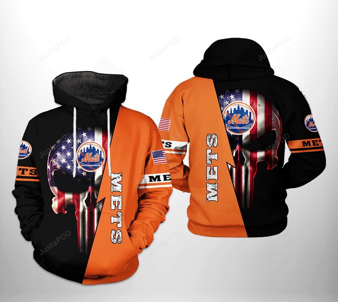 New York Mets Mlb Us Flag Skull 3d All Over Print Hoodie Zip-up Hoodie