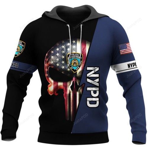 New York Police Department Skull Men And Women 3d Full Printing Hoodie Shirt New York Police Department Skull 3d Full Printing Shirt