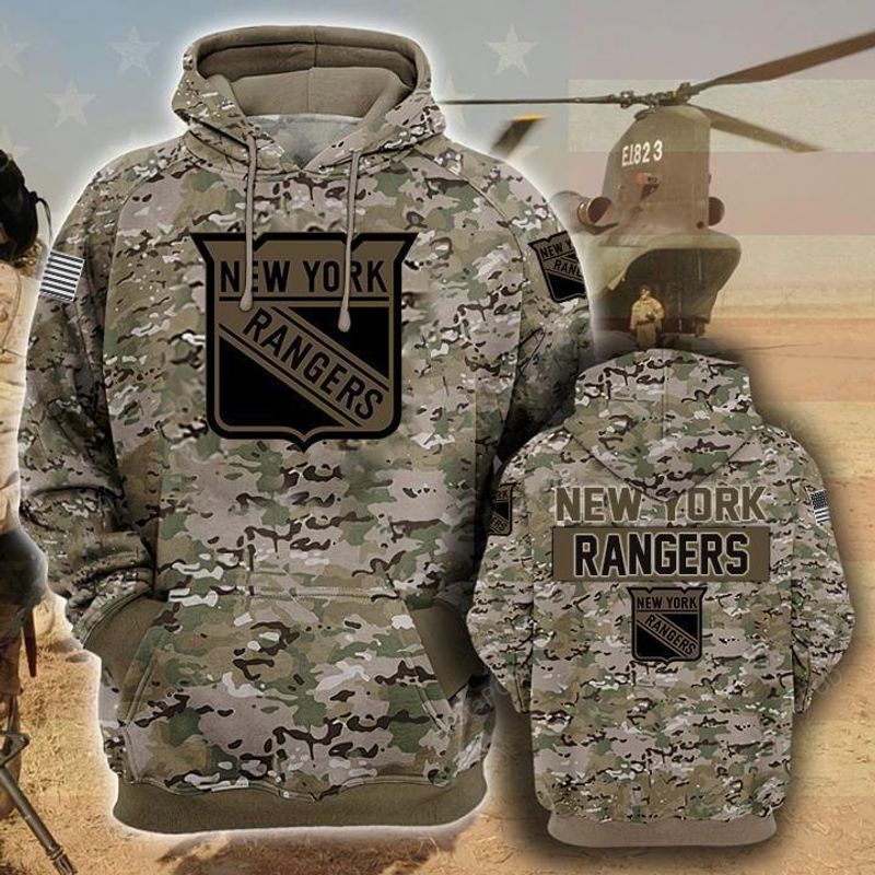 New York Rangers Camouflage Veteran 3d Cotton T-shirt Hoodie