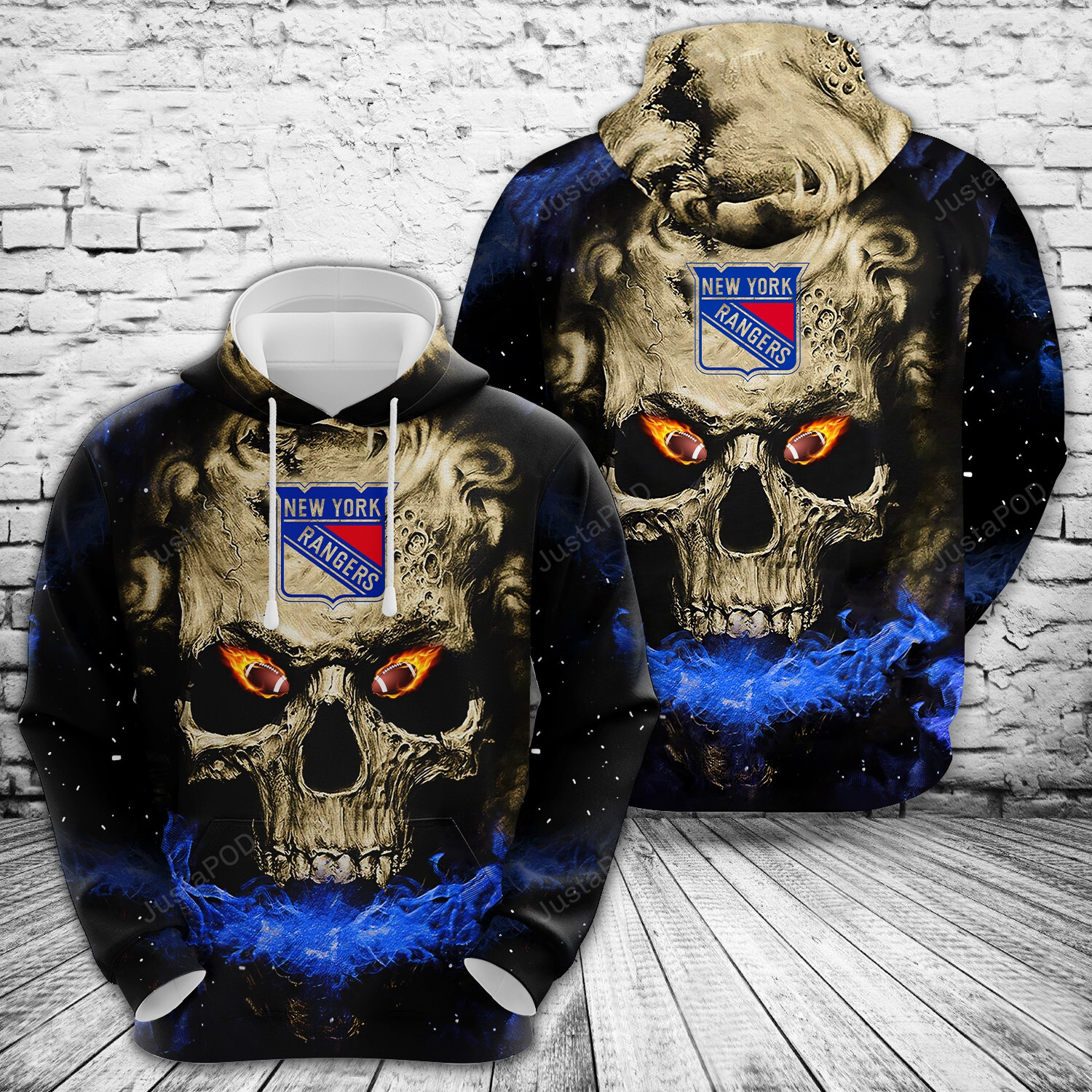 New York Rangers Nhl Skull 3d All Over Print Hoodie Zip-up Hoodie