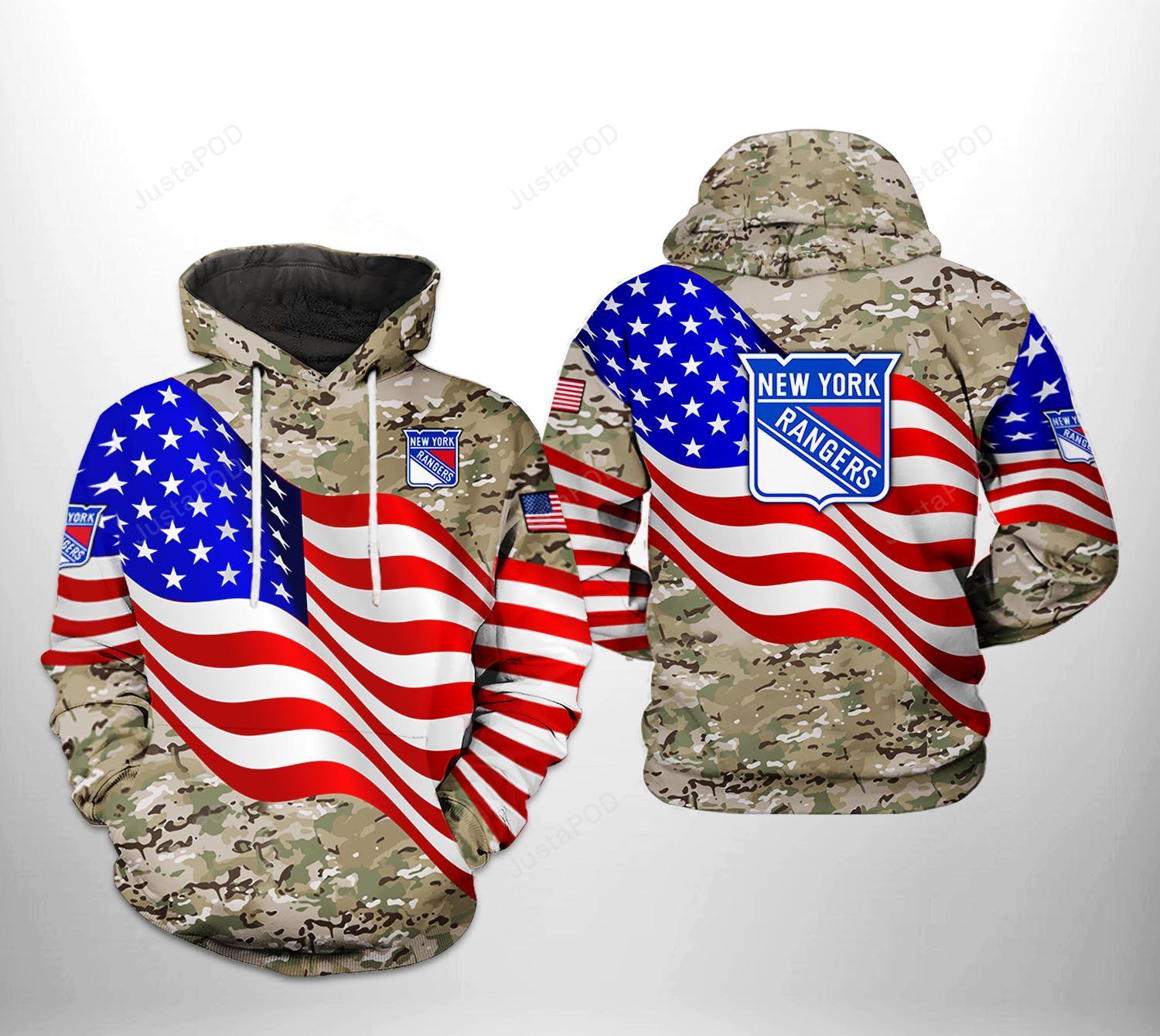 New York Rangers Nhl Us Flag Camo Veteran 3d All Over Print Hoodie Zip-up Hoodie