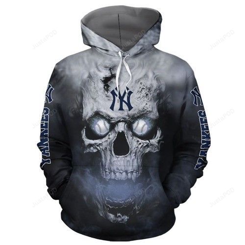 New York Yankees Baseball Skull 3d Hoodie Sweatshirt